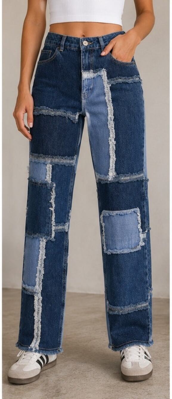Ragged Jeans Patchwork Colorblock Straight Leg Denim Size 30